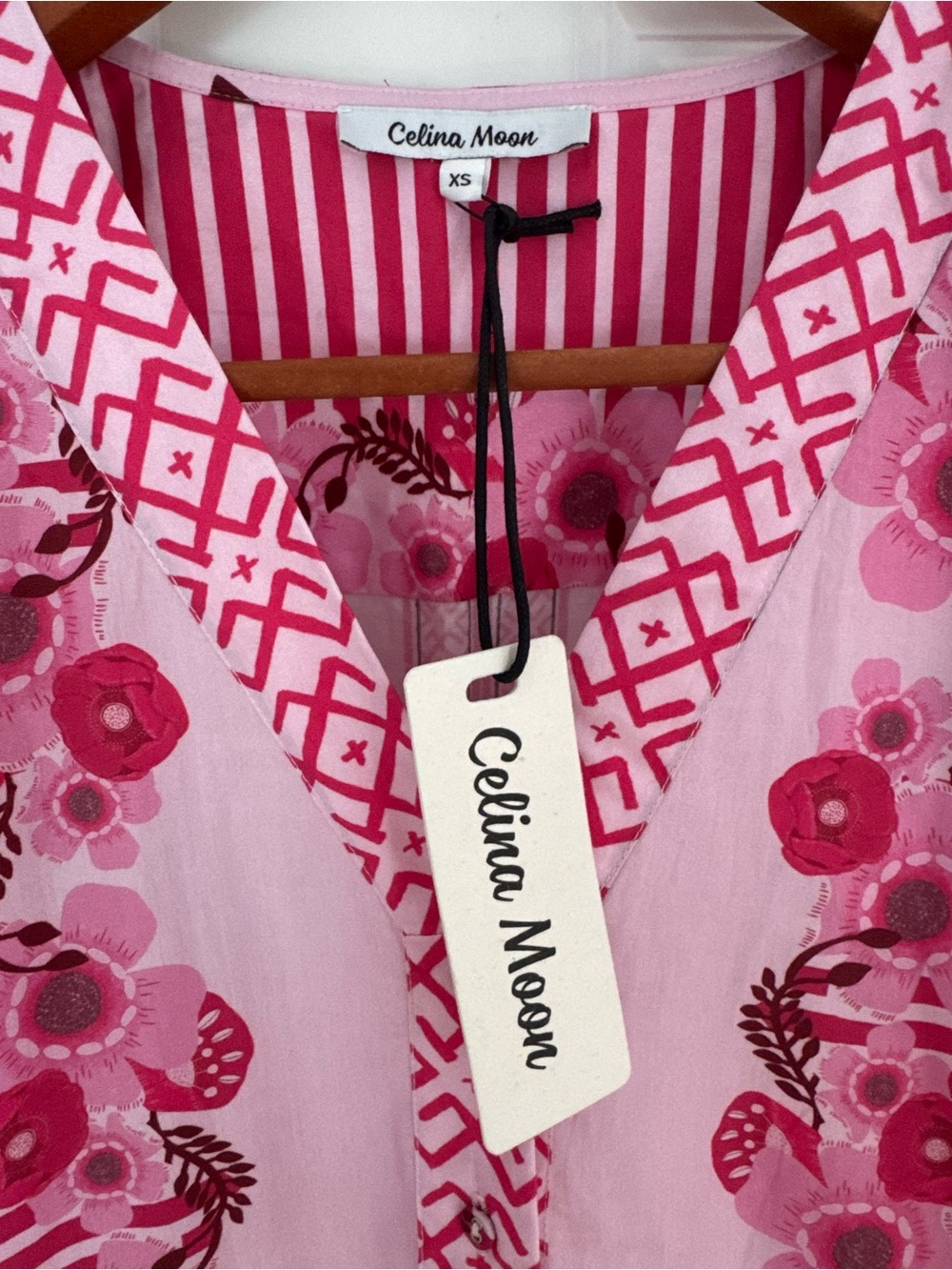 NWT CELINA MOON Pink Floral Maxi Dress, size XS- missing belt - Picture 2 of 6